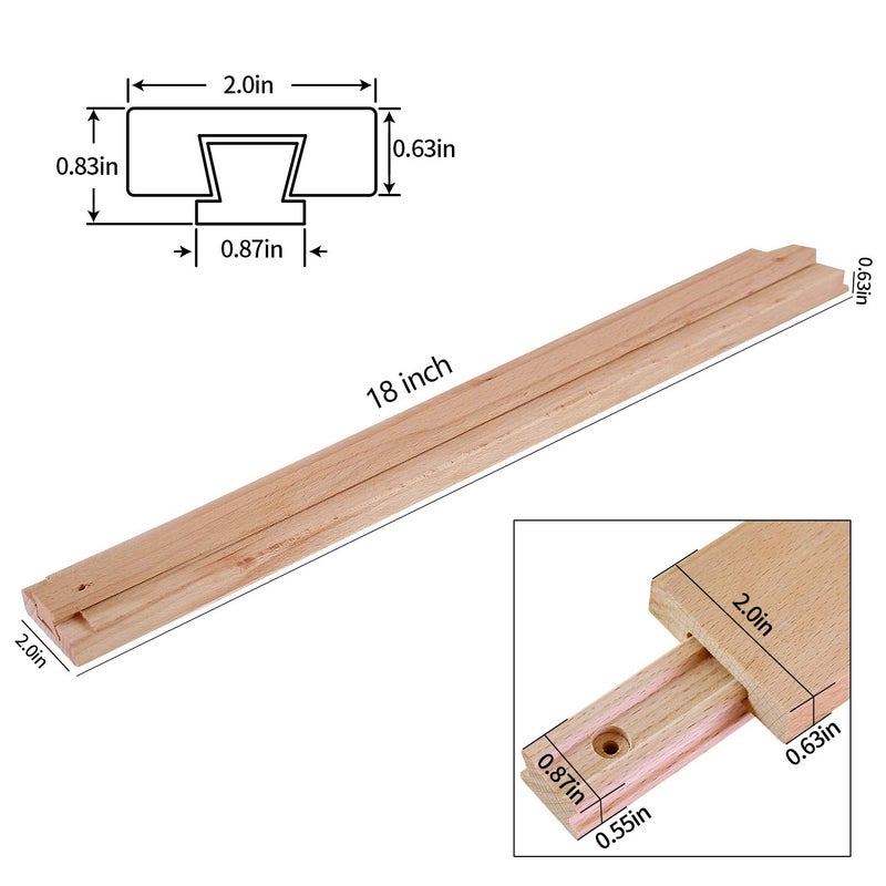 HMFOR 2 PCS Wax Coated 18 Inches Wood Drawer Slide, Classic Traditional Wood Center Guide Track - Image 2